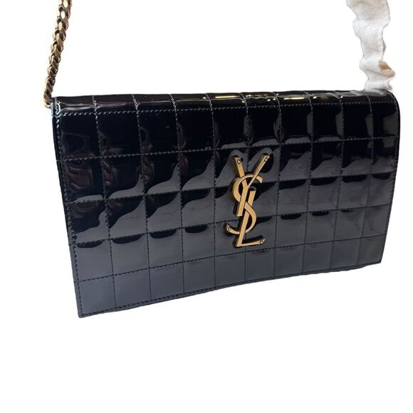 NWT YSL Patent Quilted Leather Cassandre Wallet on Chain - Picture 3 of 8